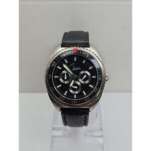 John Weitz JW209 Mens Day Date 24 Hour Black Dial Leather Wristwatch New Battery